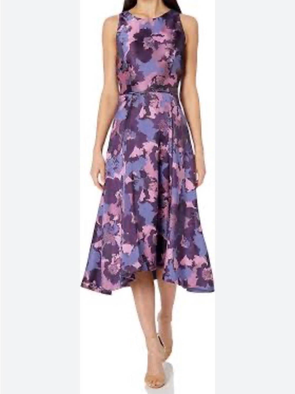 Tahari Purple/Pink Plum Floral Brocade Sleeveless A-Line High
Dress
US 10/M